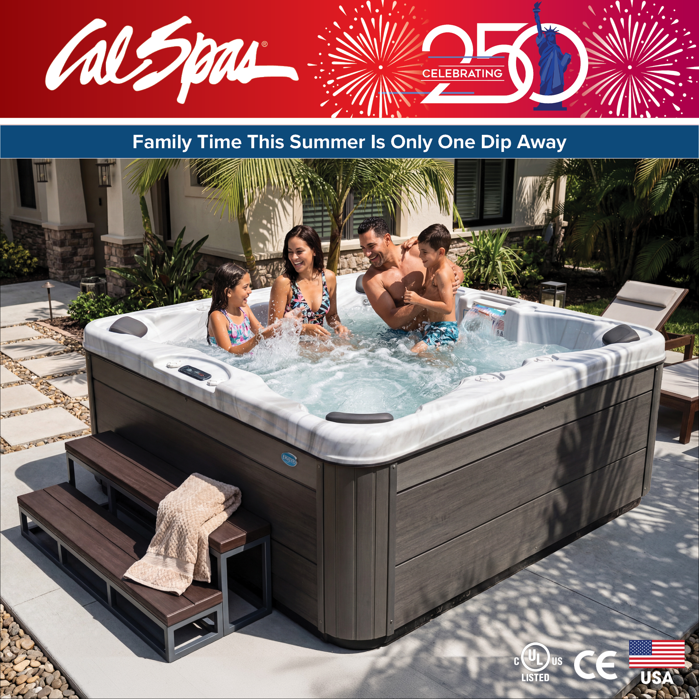 Calspas hot tub being used in a family setting - LeagueCity